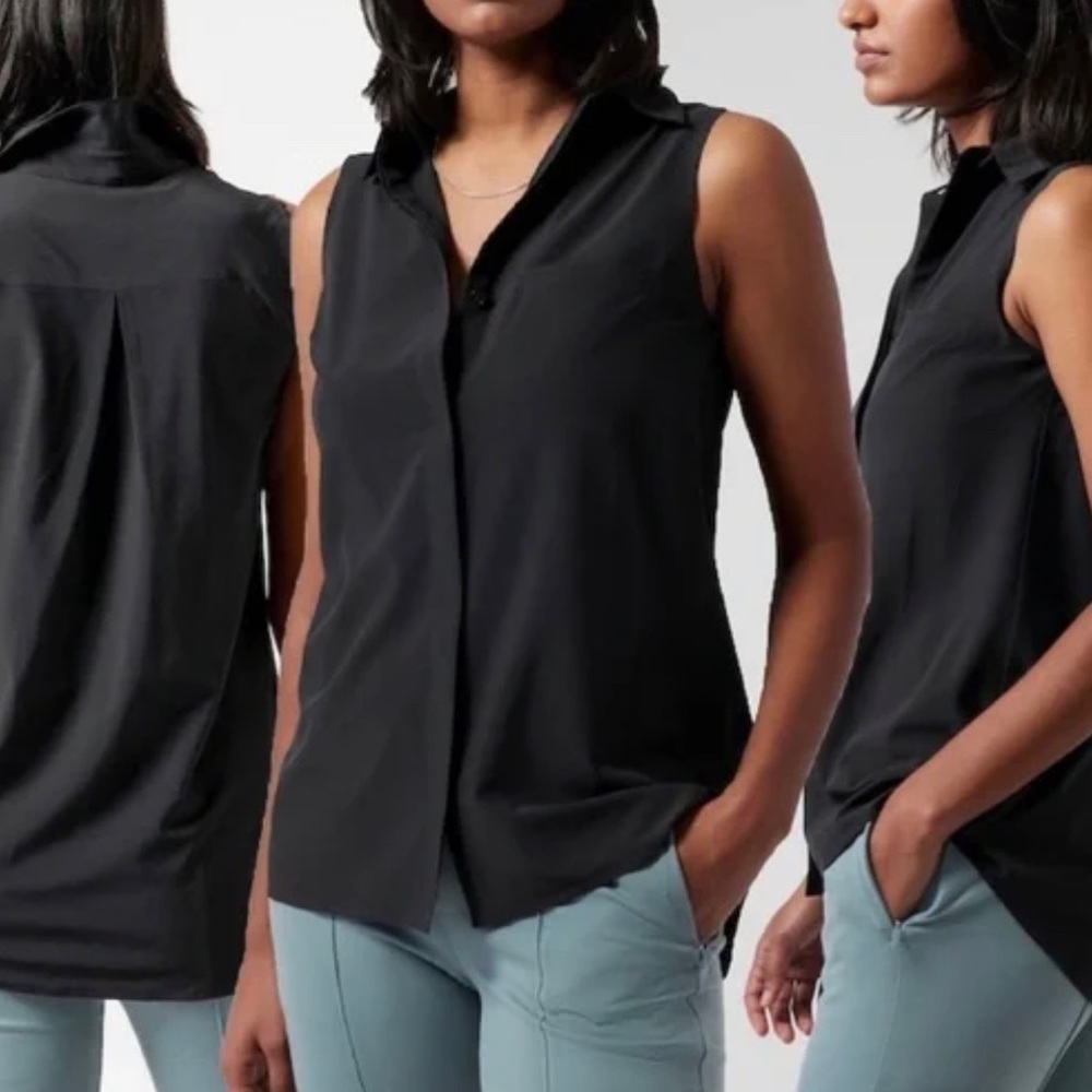 Athleta Urbanite 2 Button Front Tank Top in Black Women's Size Large
